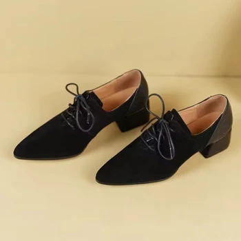 Femei La Mijlocul Tocuri Pantofi De Piele De Căprioară Indesata Moda Oxford Brand Pompe 2022 Primăvara Anului Nou Designer De Subliniat Toe Pantofi Femei Mujer Zapatillas