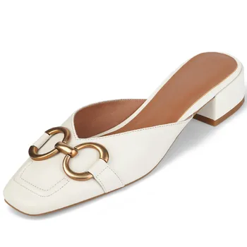 Femei din piele square toe slip-on apartamente sandale elegante doamnelor moale confortabil casual de vara slide-uri de zi cu zi catâri pantofi