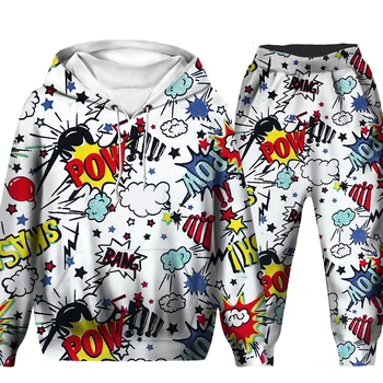 Copii Amuzante Hip Hop Desene Graffiti 3D Imprimate Hanorace, Pantaloni Trening Set Baieti Fete Sportwear Copii Bluze/Pantaloni/Costume