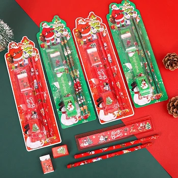 5pcs/set Crăciun Serie de Copii de Papetărie Elevii Rigla Creion, Radieră, Ascuțitoare Kit de Recompense Școlare Consumabile en-Gros