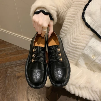 Gros cu talpi de epocă toc gros Lefu mici pantofi din piele pentru femei brodate unice de pantofi 2022 toamnă și de iarnă pantofi pentru femei