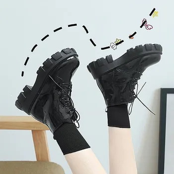 Femeile Platforma De Punk Rock Pantofi De Femeie Harajuku Glezna Cizme Botine De Lux De Designer Din Piele De Brevet Bucată Pantofi Noi 2022