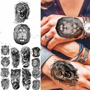 Leu Tatuaje Temporare Pentru Femei Barbati Realist Tiger Rose Floare Busola Craniu Autocolant Tatuaj Fals Brațul De Corp Tatuaje Impermeabile