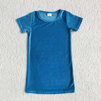En-gros de fete culoare solidă rochie albastra de catifea pentru copii dress boutique fată copilul t-shirt dress
