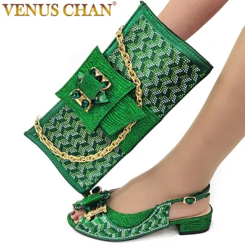 Venus Chan 2023 Noi, cele mai Recente Stil Elegant de Culoare Verde Peep Toe Decorat Cu Fluture de Design Banchet Femei Pantofi Și Geantă Set
