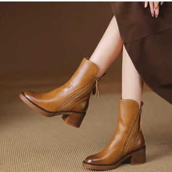 Toamna și Iarna Noi Femei Pantofi Retro 2022 Temperament Cizme pentru Femei Cizme Glezna Cizme cu Toc pentru Femei Cizme de Moda