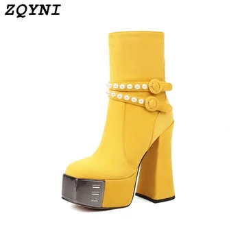 ZQYNI gros cu toc înalt pantofi pentru femei cu perla de partid pantofi negru galben roșu anti lovitura de toamnă și de iarnă 2022 noi