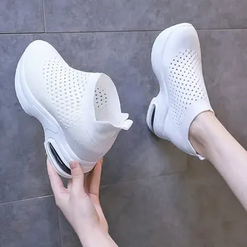 Femei Adidasi platforma alb Pantofi Casual Femei Tocuri Platforma Pene Înălțime Creșterea Frumos Tricotate Doamnelor Pantofi Vulcanizat