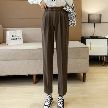Coreeană Elegant Talie Mare Formale Birou Doamnelor Pantaloni Harem Pentru Femei 2021 Primavara-Vara Pantaloni Pentru Femei Pantaloni Casual, Cafea Neagra