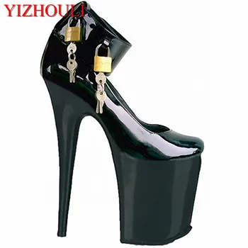 20 cm Toc Înalt Pantofi Negri Pol de Dans Pantofi cu Tocuri Subtiri de Moda pentru Femei din Piele de Brevet Negru Pompe Sexy Pompe de Femei