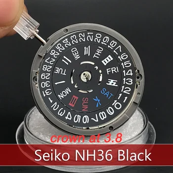 Coroana Original la 3,8 SEIKO NH36A Ceas Circulație Negru Datewheel 24 De Bijuterii Japonia Mecanism de SUB Diver Mod de Caz