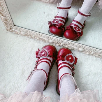 Lolita dragoste inima pantofi de piele moale fată drăguț prințesă de zi cu zi pantofi dantela bowknot bandaj kawaii pantofi cosplay loli pentru femei