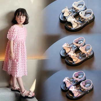Fetelor Sandale de Vară 2022 coreene Noi Lattice Arc Printesa Pantofi Fete de Mijloc Și de Mare pentru Copii Sport Pantofi de Plaja