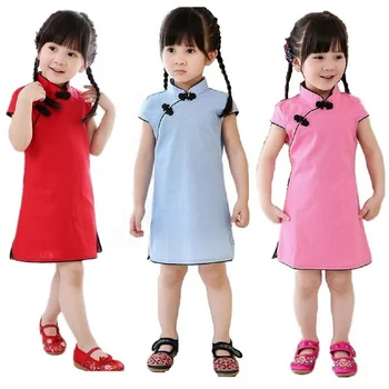 2021 Stil Chinezesc Fete Pentru Copii Cheongsam Dressup Copii Tradiționale Qipao Bomboane Solid Copii Cheongsam Bumbac Și Lenjerie De Haine De Fata