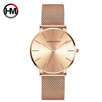 Hannah Martin Nou 36MM Top Brand de Lux Japonia Cuarț Ceas din Oțel Inoxidabil, Rose Gold Ceas rezistent la apa pentru Femei reloj mujer
