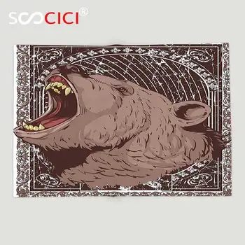 Personalizat Moale din Fleece Pătură Animal Print Ilustrare a Maraitul Urs Grizzly Cap cu Dinți Ascuțiți Print Maro