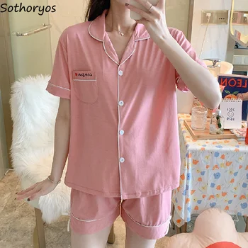 Pijama Seturi Pentru Femei 5 Culori Elegante Liber Pijamale Cu Maneci Scurte Butonul Topuri Basic Elastic Talie Pantaloni Scurți Lounge Purta Confortabil Coreeană