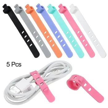 5pcs Soft Organizator Silicon Casti Casti Cablu Ptotector USB Sârmă Cravată 4 Găuri Cablu Bobinator Cablu Clip