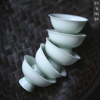 ★societatea Jingdezhen umbra verde glazura singură ceașcă mare picior cana ceramica cupa Master Cupa singură ceașcă kungfu set de ceai