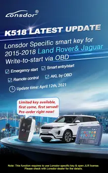 KEYECU Lonsdor Specifice Smart Key pentru perioada 2015-2018 pentru Land Rover LR2 LR4 Range Rover Evoque Sport 5 Butoane 315MHz/433MHz