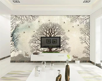 beibehang Fotografie tapet Pictate manual pasăre, copac, pădure cerb dormitor, camera de zi cu canapea, TV perete de fundal 3d tapet mural