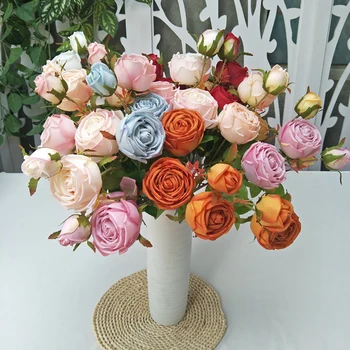 1 Buchet de 3 Furci Flori Artificiale de Mătase Concubina Trandafiri DIY Bujor Trandafir pentru Casa Living Petrecere de Nunta de Decorare Flori False
