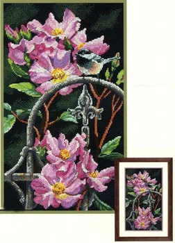 MM cross stitch kituri Minunat Numărat goblen Kit Chickadee Biban Pasăre pe Roz de Flori de Trandafir Flori dim 35268