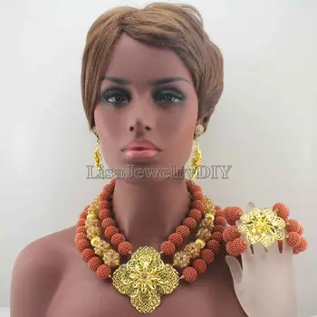 Frumos Din Africa Mingea Margele Set De Bijuterii De Mireasa Pentru Femei Costum Set Colier Nigerian Bijuterii De Nunta Gratuit ShippingHD7873