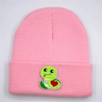 Desene animate șarpe broderie de Bumbac Îngroșa tricot pălărie de iarnă pălărie cald Chelioși capac beanie hat pentru copil bărbați femei 322