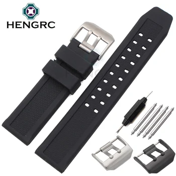 HENGRC 23mm Curea de Ceas Silicon Barbati Negre Sport Scufundări Cauciuc Watchbands din Otel Inoxidabil Negru Cataramă Accesorii