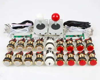 Noi 2 Jucător joc Arcade diy kituri de piese de Control de 2x USB Encoder pentru Joystick PC + 2x 5Pin Rocker + 16 de Aur Iluminate cu LED butoane