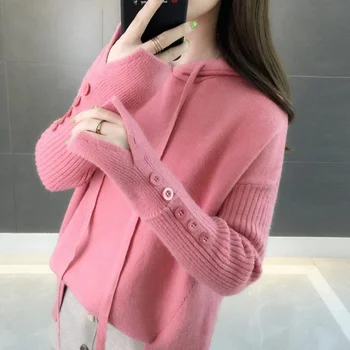 2022 nou toamna iarna cu gluga pentru femei pulover topuri Haine de sex Feminin coreeană pulover vrac Tricotaje