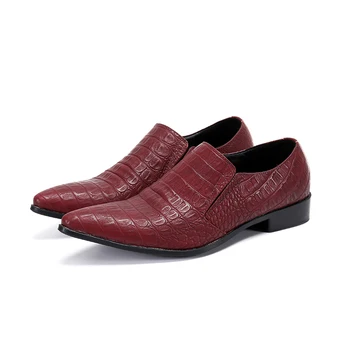 sapato masculino sociale rosu din piele de crocodil de pantofi oxford pentru barbati rochie de mireasa formale băiatul cu pantofii mocasini de birou de dimensiuni mari