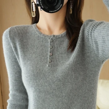 2021 noi de iarna gât rotund pulover de cașmir femei Slim a fost pulover de lână subțire coreean sălbatice tricou de culoare solidă