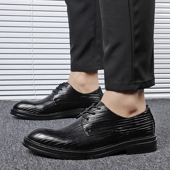 Yomior Oameni Noi Pantofi De Designer De Epocă Britanic Formale Rochie De Pantofi Din Piele De Înaltă Calitate Mocasini Negru A Subliniat Toe Nunta Oxfords