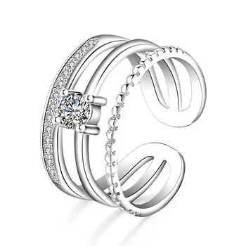  Moda de a Deschide Inele argint 925 Bijuterii Multistrat Cubic Zircon Inel Reglabil pentru Deget pentru Femei anillos bague