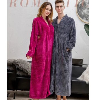 Femei Iarna Gros Halat de baie Fermoar Liber Pufos Fleece Doamnelor Cald Halat Supradimensionat Solid Cuplu Homewear de sex Feminin 2022