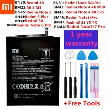 100% Original, Acumulator de schimb Pentru Xiaomi Redmi Hongmi Note KM A1 Y1 3 3 3X 3 4 4X 4A 5 5A M5 5X Mi5 6 7 Plus Pro Baterii