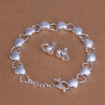 Gol Solid Inima Minunat de Argint de Culoare Moda Bijuterii Seturi de Cadouri de Ziua Îndrăgostiților Cercei BraceletAxxajpea KN-S201