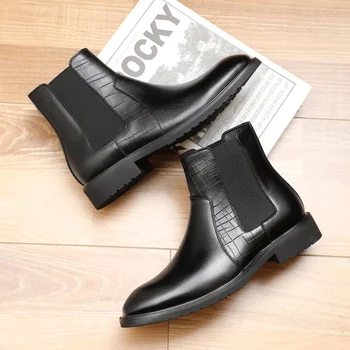 Yomior A Subliniat Toe De Lux Britanic Barbati Pantofi De Piele Toamna Iarna Vintage Negru Glezna Cizme Strada Activitatea De Afaceri Chelsea Cizme