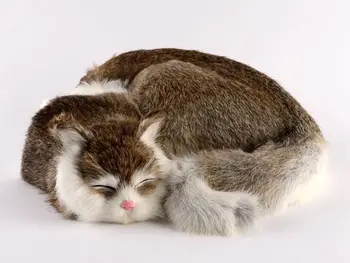 mare simulare kaki pisica model de plastic si blana dormit drăguț pisică jucărie acasă decorare cadou despre 29x31x10cm t2998