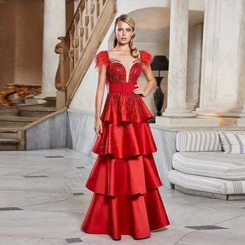 SOFUGE Niveluri Roșu Rochii de Seara Pentru Femei Formale de Bal Curea cu Mărgele, Pene Rochii de Partid Vestidos De Noche Personalizate
