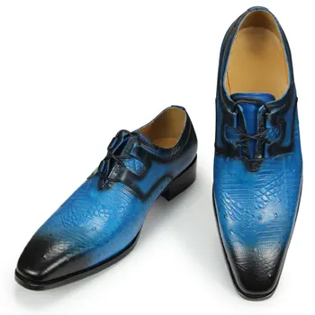 Nou Derby Pantofi pentru Bărbați de Imprimare Dantelă Sus Subliniat Toe Patru Sezoane Pantofi Casual Office Încălțăminte Albastru rezistent la Uzura de Cauciuc Jos