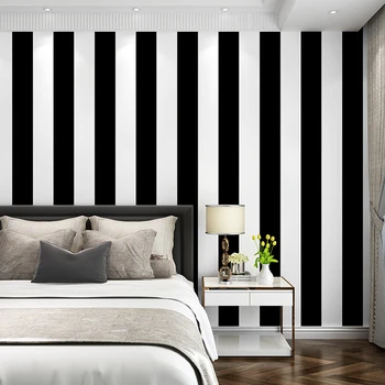 Cu Dungi verticale Tapet Autocolant Negru și Alb Modern, Tapet Simplu Camera de zi Dormitor Fundal Tapet Non-țesute