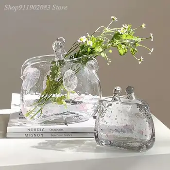 Creative Sac Vaza De Sticla Transparente, Deschise O Sticlă De Sticlă De Culoare Roz Model Petale De Flori Aranjament De Artă Hidroponice Ghiveci De Flori, Vaze, Ghivece