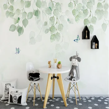 Personalizat Nordic pictat de mana frunze proaspete rurale canapea la TV de perete de fundal sunt un copil cameră murală tapet