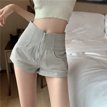 Vara Pentru Femeie Haine 2022 Coreeană De Moda Pantaloni Scurți Din Denim Femei Solide Largi Picior Cu Fermoar Talie Mare Slim Vintage Blugi Scurte Y880