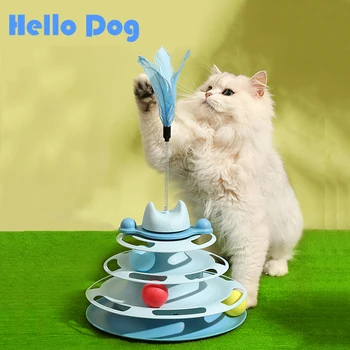 4-strat Rotativ Piesa de Distracții Placa de Pisică Jucărie cu Pisica Amuzant Stick Pisica Inteligenta de Instruire Interactive Jucărie cu Bile