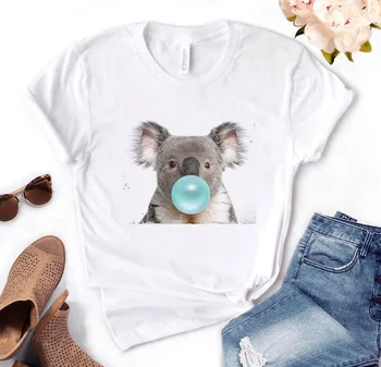 Koala Guma de Mestecat de Imprimare Tricou Femei din Bumbac Casual Amuzant Tricou Cadou Pentru Doamna Yong Fata Top Tee PM-134