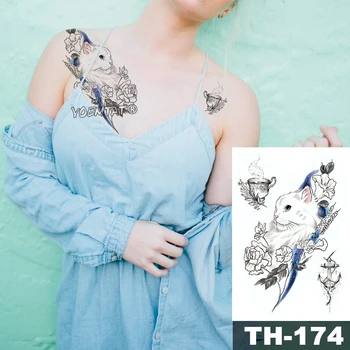 Impermeabil Tatuaj Temporar Autocolant Albastru Pisica A Crescut De Model De Tatuaj Transfer De Apă Ceașcă De Ceai Body Art Fals Brațul Tatuaj Pentru Femei
